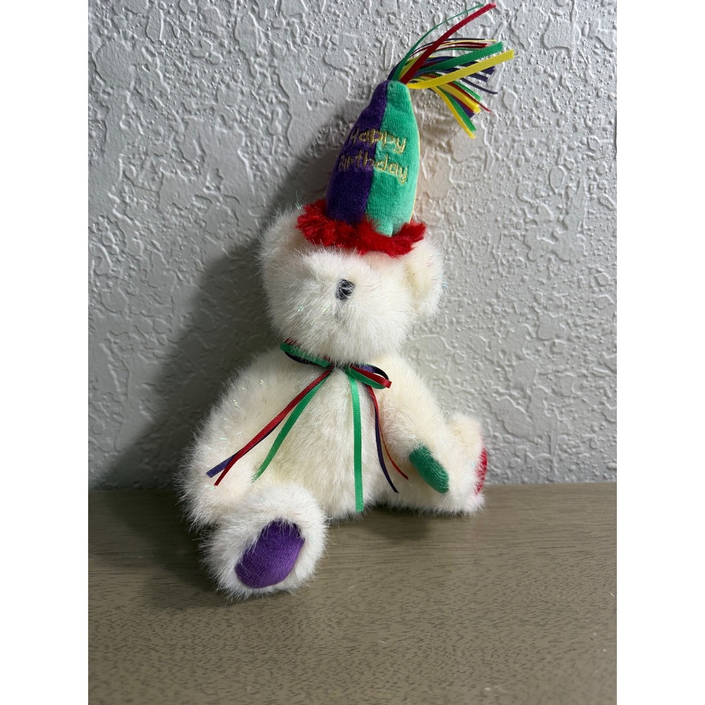 Boyds Bear The Head Bean Collection Happy Birthday Plush White Tinsel 9 Inch